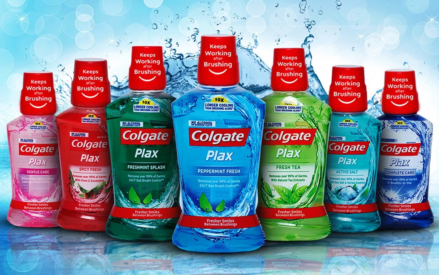 Up to 99.9%Germ protection with Colgate plax anti-bacterial Mouthwash (with Fresh mint)