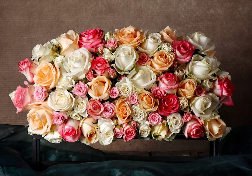 white and pink roses bouquet