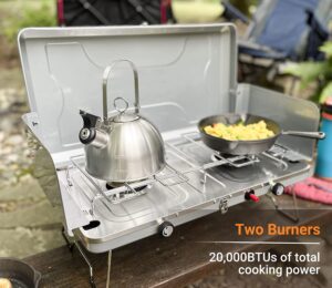 Take your outdoor cooking game to the next level with The Coastrail Outdoor Propane Camping stove (2 burners)