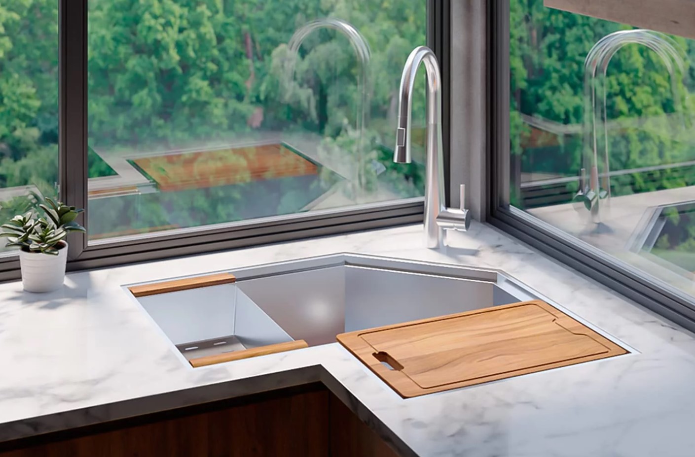 Stainless Steel Butterfly Workstation Corner Kitchen Sink Single Bowl 16 Gauge