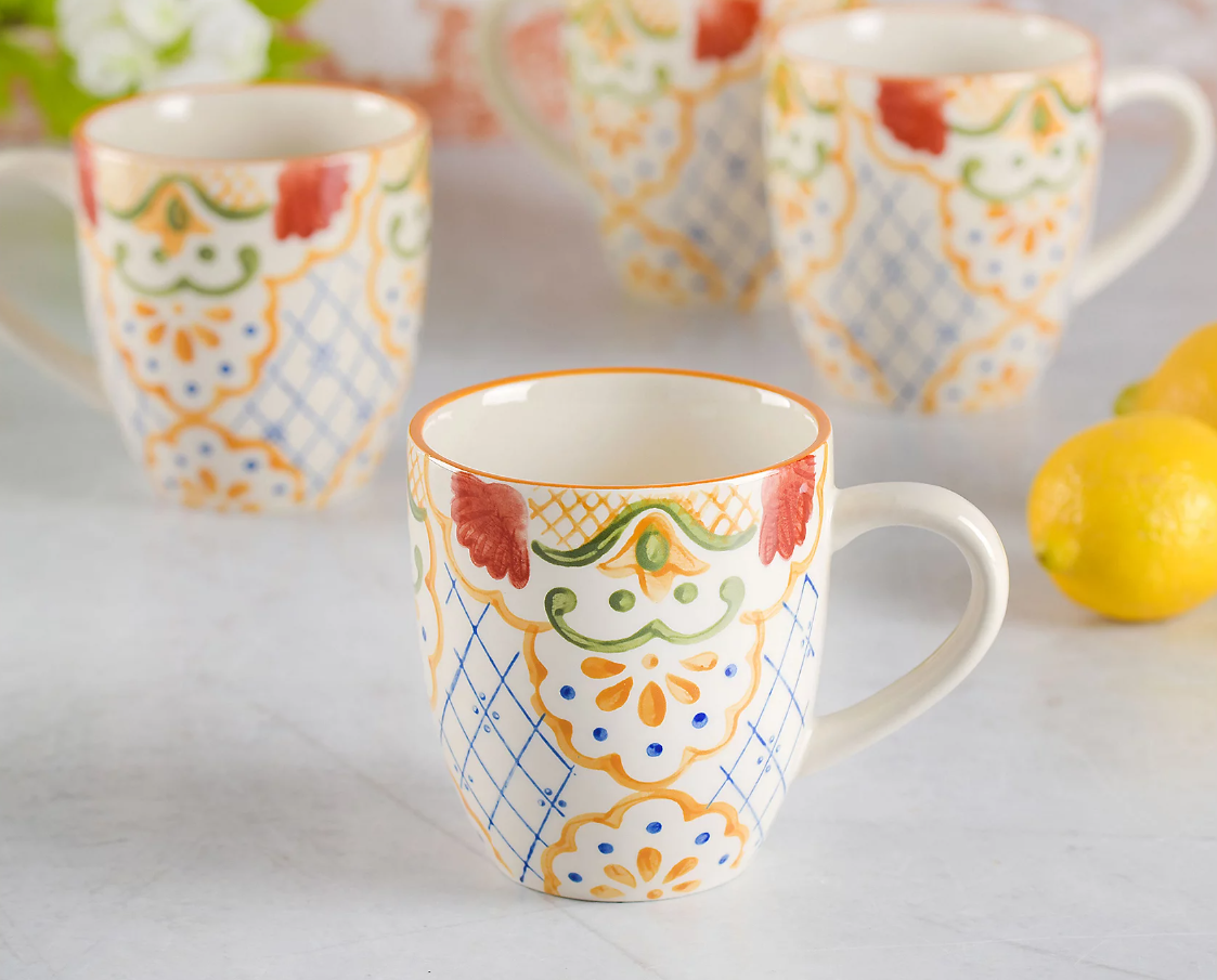 Laurie Gates Tierra Mosaic Set of 4 Hand Painted Mugs